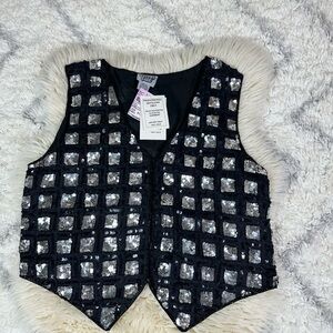 Sweet Sue vintage sequins Black Silk Vest